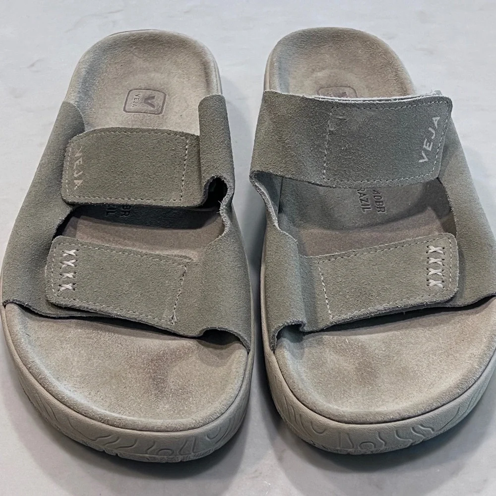 Veja Suede Slide‎ Sandals Taupe Beige Adjustable Straps Mens 11 US 42 EU Brazil